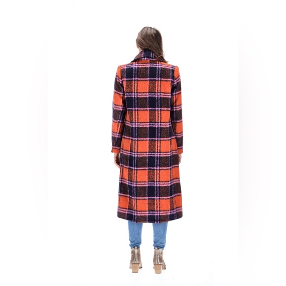 Nasty Gal Premium Plaid Double-Breasted Wool Look Coat Orange & Purple Size 16 - Picture 13 of 17